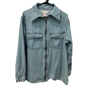 Vintage Cherokee Light Blue Denim Zip Up Shirt Jacket SZ Large - Picture 1 of 9