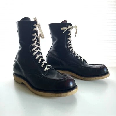 Vtg Leather 1950 Boots 40s Motorcycle 50s Work US 7.5-8D M Unisex Shoes Biltrite - Image 1 of 4