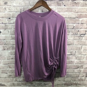 Lululemon Top Women 8 S Purple Tie Side Ruched Stretch Casual Active Shirt Logo - Picture 1 of 14