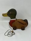 Wooden Pull Along Handmade Duck Vintage Toy Hand  Crafted Mcduck 1981