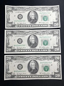1977 $20 dollar bill notes 3 consecutive number Maybe uncirculated!* Very Rare - Picture 1 of 2
