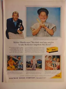1959 KODAK FILM~ MICKEY MANTLE Endorses pubblicità stampa artistica vintage - Foto 1 di 1