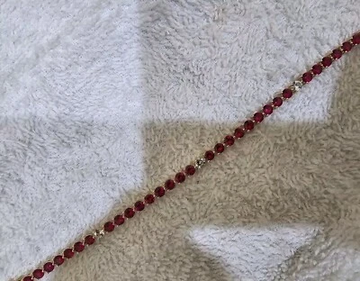 14k Yellow Gold Tennis Bracelet With Ruby 7+ inches 18 Points Stones  - Image 1 of 4