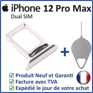 TIROIR CARTE SIM DUAL DE L'IPHONE 12 PRO MAX BLANC AVEC JOINT ÉTANCHE + OUTIL - Photo 1 sur 3