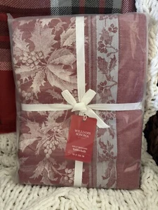Williams-Sonoma ~RED HOLLY JACQUARD~ 70”x126” LINEN TABLECLOTH Christmas WINTER - Picture 1 of 6