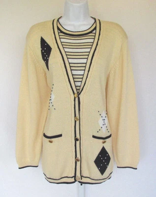 复古 20 世纪 70 年代 80 年代 KORET 针织开衫针织衫,内置衬衫大号珠子 — 第 1/4 张图片