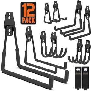 Garage Hooks, 12 Pack Wall Mount Storage Holders with 2 Extension Cord Storag... - Picture 1 of 12