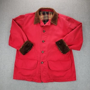 LANDS END Chore Jacket Men’s L Corduroy Trim Flip Cuff Red Field Barn - Picture 1 of 11