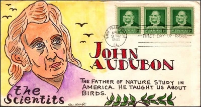 Scott 874 1 Cent Audubon Ben Kraft Hand Painted FDC - Unique? - Image 1 of 2