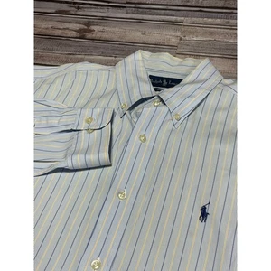 Camisa Ralph Lauren a Rayas Para Hombre Manga Larga Con Botones Azul Amarillo 15.5 34/35 - Imagen 1 de 7