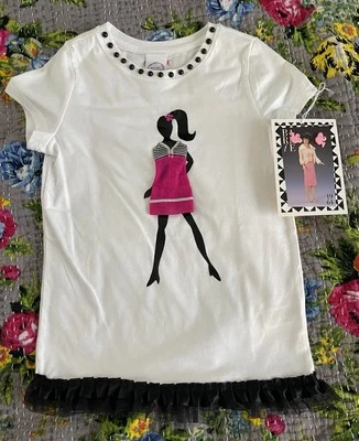 BARBIE OOAK Girls Sm 6x Tee embellished Silhouette + Earrings & Vintage Outfit - Image 1 of 4