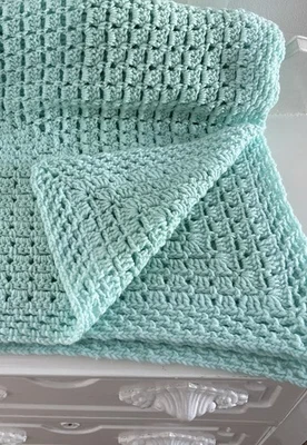 NEW Handmade Crochet Baby Blanket Afghan Solid Mint Green 48” X 46” - Image 1 of 4