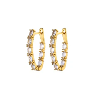 Damen Ovale Creolen Edelstahl Gold Silber Zirkon Luxus Trend Ohrringe - Bild 1 von 8