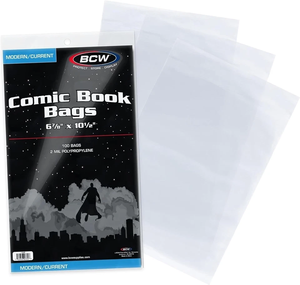 (100) Bolsas de polietileno de almacenamiento de cómics de la Edad Moderna actual BCW 6 7/8" archivo Foto 1 de 1