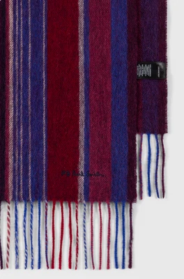 Paul Smith Lambswool Scarf, Red and Blue Multistripe, New w/Tags in packaging - Image 1 of 4