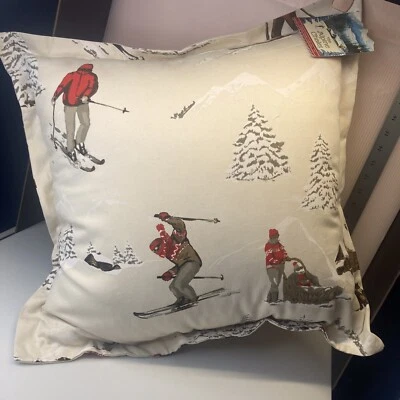 The Alpine Chalet plump soft cotton twill Ski skier PILLOW ivory red gray NEW - Image 1 of 4