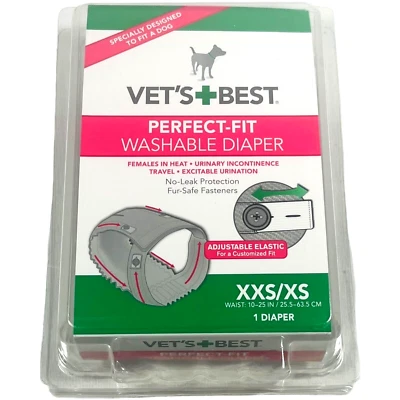 Pañal lavable para perro Vet's Best Perfect-Fit | XXS/XS | Cintura: 10-25" | 1 pañal Foto 1 de 4