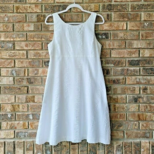 J. Vestido Solero Crew Talla 0 Algodón Seersucker Sin Mangas Ajuste y Acampanado Blanco - Imagen 1 de 6