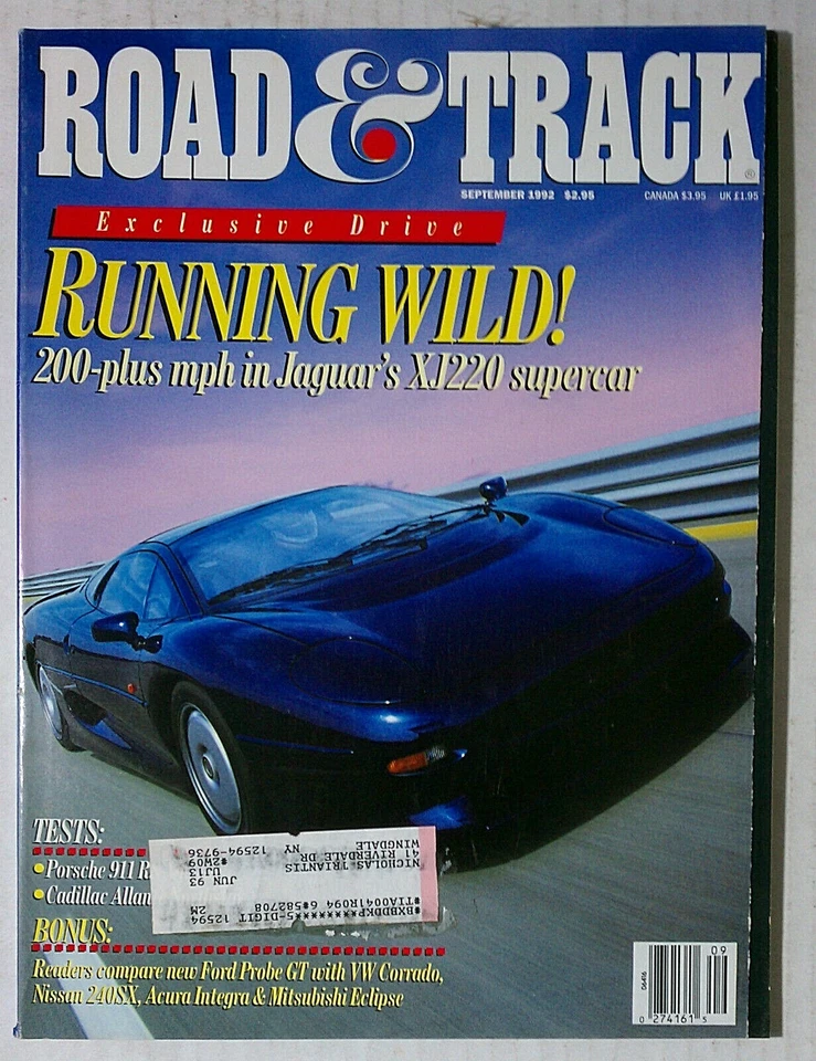 1992 SEPTEMBER ROAD & TRACK VINTAGE CAR MAGAZINE JAGUAR XJ220 SUPERCAR Foto 1 de 1