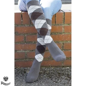 Rhinegold Fully Cushioned Sole Long Riding Socks GREY and BROWN Super Stretchy - Picture 1 of 8