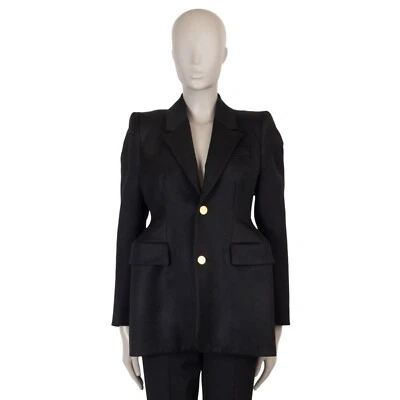 71191 正品 BALENCIAGA 黑色羊毛 2016 HOURGLASS 开衫夹克 38 S — 第 1/4 张图片