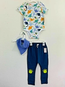 NWT Boys Size 24M Baby Cat & Jack Dinosaur Bodysuit Pants & Bib 3 Piece Outfit  - Picture 1 of 7