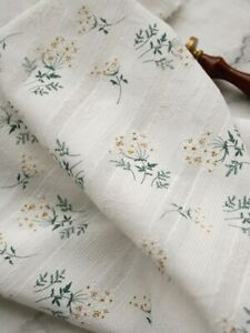 1Yard*140cm Floral Jacquard Embroidery Cotton Gauze Stripe Dress Fabric Children