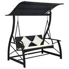 3-seater Garden Swing Bench With Canopy Poly Rattan Black Vidaxl