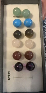 Genuine 10mm Stone Stainless Steel 6 Pair Earrings See Details - Picture 1 of 3
