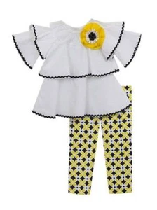 Rare Editions weiß schwarz gelb Rüschen Top & Capri Set Mädchen 4 5 6 - Bild 1 von 1