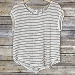 Splendid Gold Shimmer & Cream Striped Short Sleeve Sweater Lightweight Sz S - Picture 1 of 5