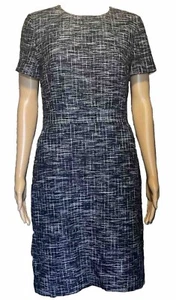Womens Brooks Brothers Black White Tweed Sheath Dress Cotton Blend Cap Sleeve 4 - Picture 1 of 9