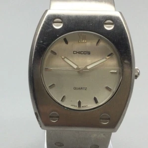 Chico's Watch Women 39mm Silver Tone Hinged Open Cuff Band New Battery - Picture 1 of 15