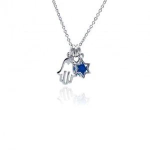 Collar colgante Hamsa y estrella transparente de plata esterlina 925 enchapado en rodio circonio - Imagen 1 de 1