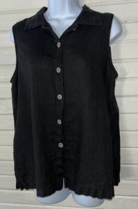 VTG Fresh Produce Sz MEDIUM Black 100% Linen Button Up Sleeveless EUC - Picture 1 of 8
