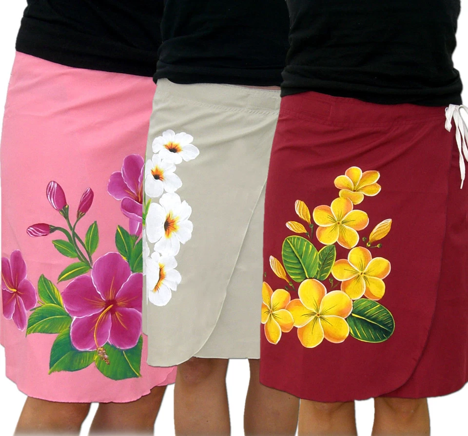 SEESTERN Damen Rock Strand Surf Wickel Rock handbemalt 52cm lang  - Bild 1 von 1