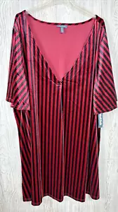 Neu mit Etikett ModCloth burgunderrot & schwarz Samt gestreift S/S Kleid Größe 4X V-Ausschnitt Stretch - Bild 1 von 10