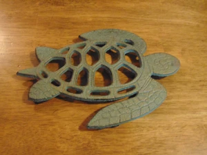 Coastal Green Cast Iron Footed SEA TURTLE Trivet Stand Holder 9.45” - Picture 1 of 5