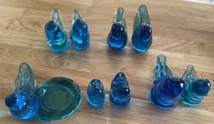 Vintage Lot of 9 Blue Bird of Happiness Glass Figurines Signed Leo Ward Ron Ray - Picture 1 of 23