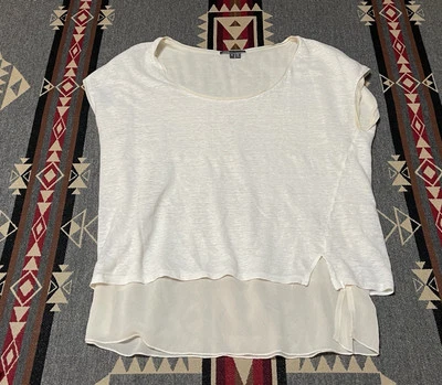 Blusa para mujer Vince blanca de encaje con superposición de seda talla S M12 Foto 1 de 4