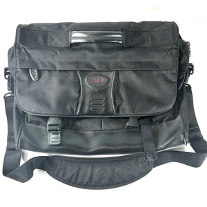 TUMI Crossbody Messenger Laptop Bag Black Nylon Pockets DISTRESSED *READ - Picture 1 of 20