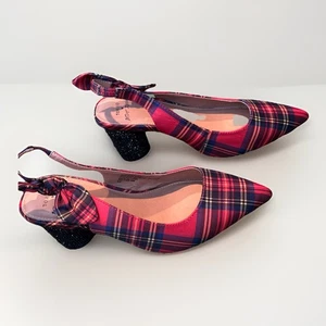 Torrid Größe 8W Betsey Johnson Punk Tartan rot kariert Zylinder 3,75" Absatz Pump - Bild 1 von 7