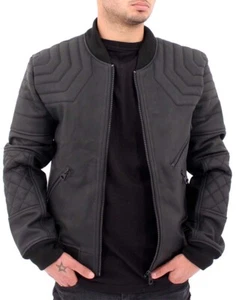 Aviatrix Men’s Black Bomber Style Heavy Leather Jacket – Designer Quilted Biker - Picture 1 of 5
