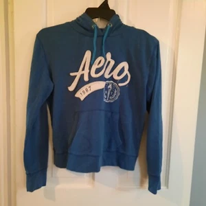 Aeropostale Blue Hoodie Sz Large White 1987 Spellout EUC - Bild 1 von 7
