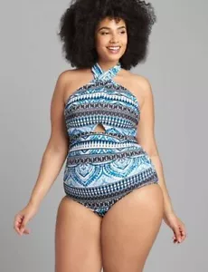 Traje de baño de una pieza Lane Bryant cuello corbata sin alambre 16 - Imagen 1 de 2