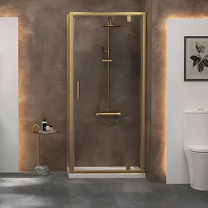 Brushed Brass Pivot Door Shower Enclosure Walk In 6mm Glass Screen & Side Panel - Picture 1 of 29