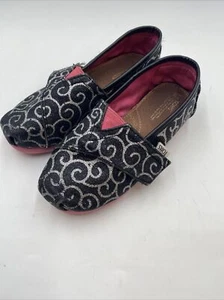 Toms Todler Size 10 Black Gliter Flat Comfort Shoes - Picture 1 of 10