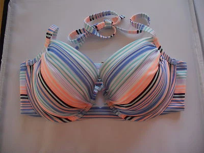 VICTORIA'S SECRET HALTER PUSH~UP BIKINI TOP NWT MULTI COLOR STRIPES - Image 1 of 3