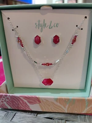 Collar y pendientes Style & Co rojo y plata Foto 1 de 4