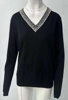 Love Token black crystal V-neck long sleeve knit sweater NWT sz M - Imagem 1 de 4